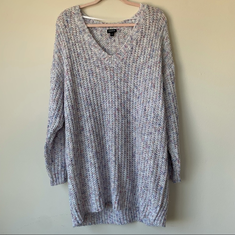 Torrid Pullover Sweater Multicolor V Neck Ribbed Hem Sleeves Size 3